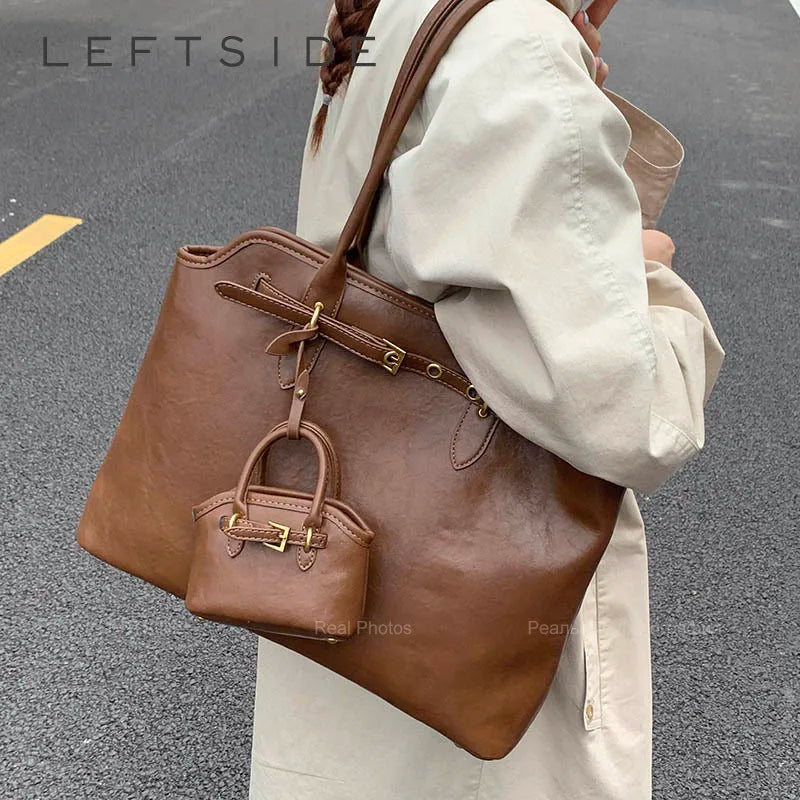 Big PU Leather Short Handle Shoulder Bag