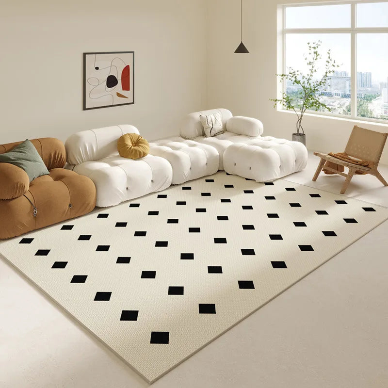 Cream Abstract Area Rug – Light Luxury Living Room Carpet