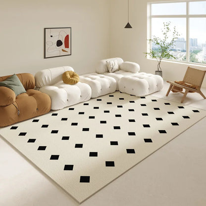 Cream Abstract Area Rug – Light Luxury Living Room Carpet