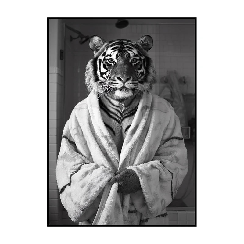 Funny Animal Bathroom Wall Art Poster – Quirky Wildlife in Bathrobe Print