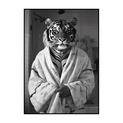 Funny Animal Bathroom Wall Art Poster – Quirky Wildlife in Bathrobe Print