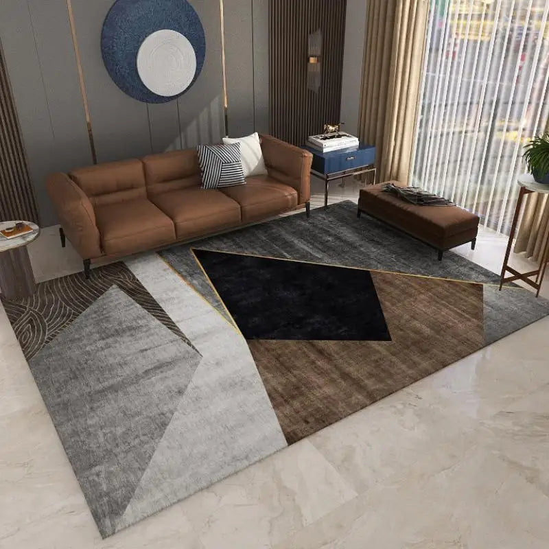 Modern Geometric Area Rug – Black & Grey Living Room Carpet