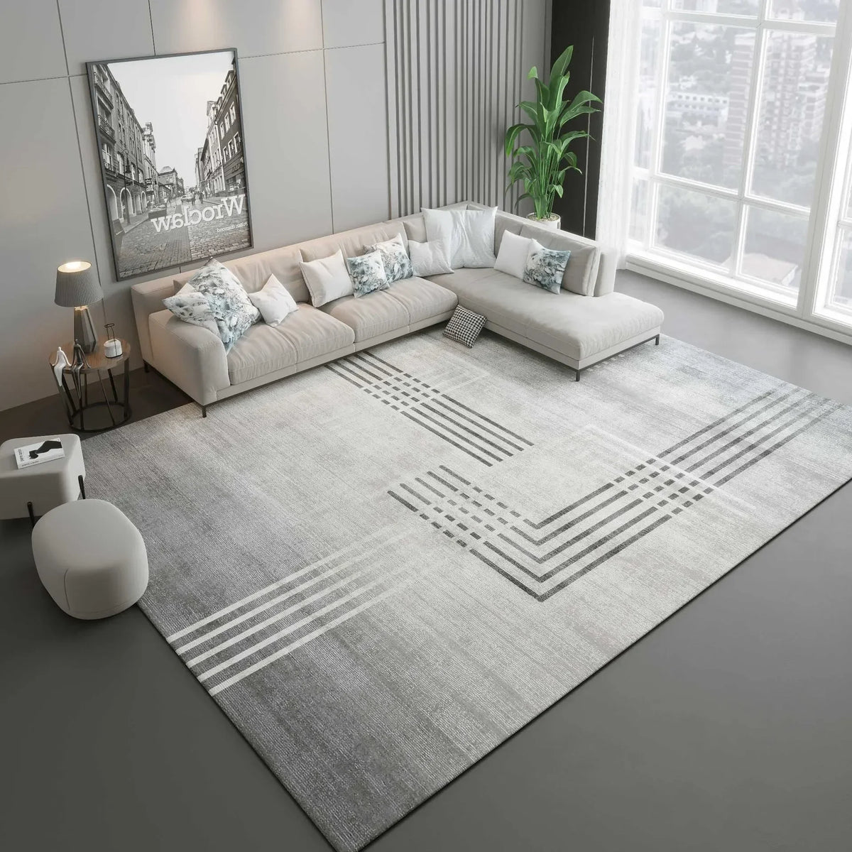 Modern Grey Area Rug – Soft Textured Carpet for Living Room & Bedroom