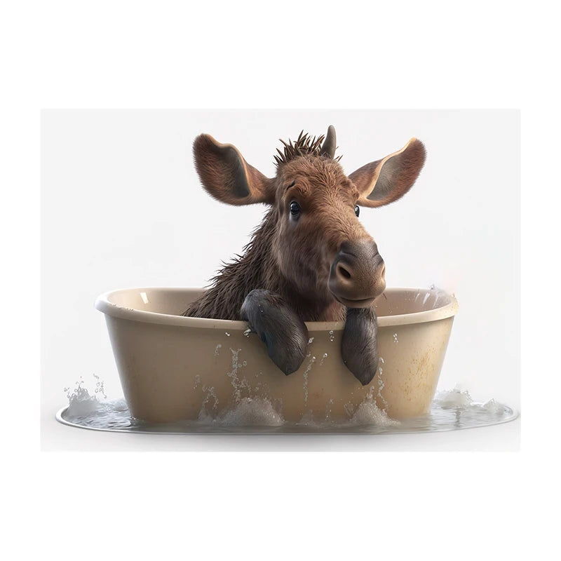 Cute Dog in Bathtub Wall Art Poster – Funny Puppy Canvas Print