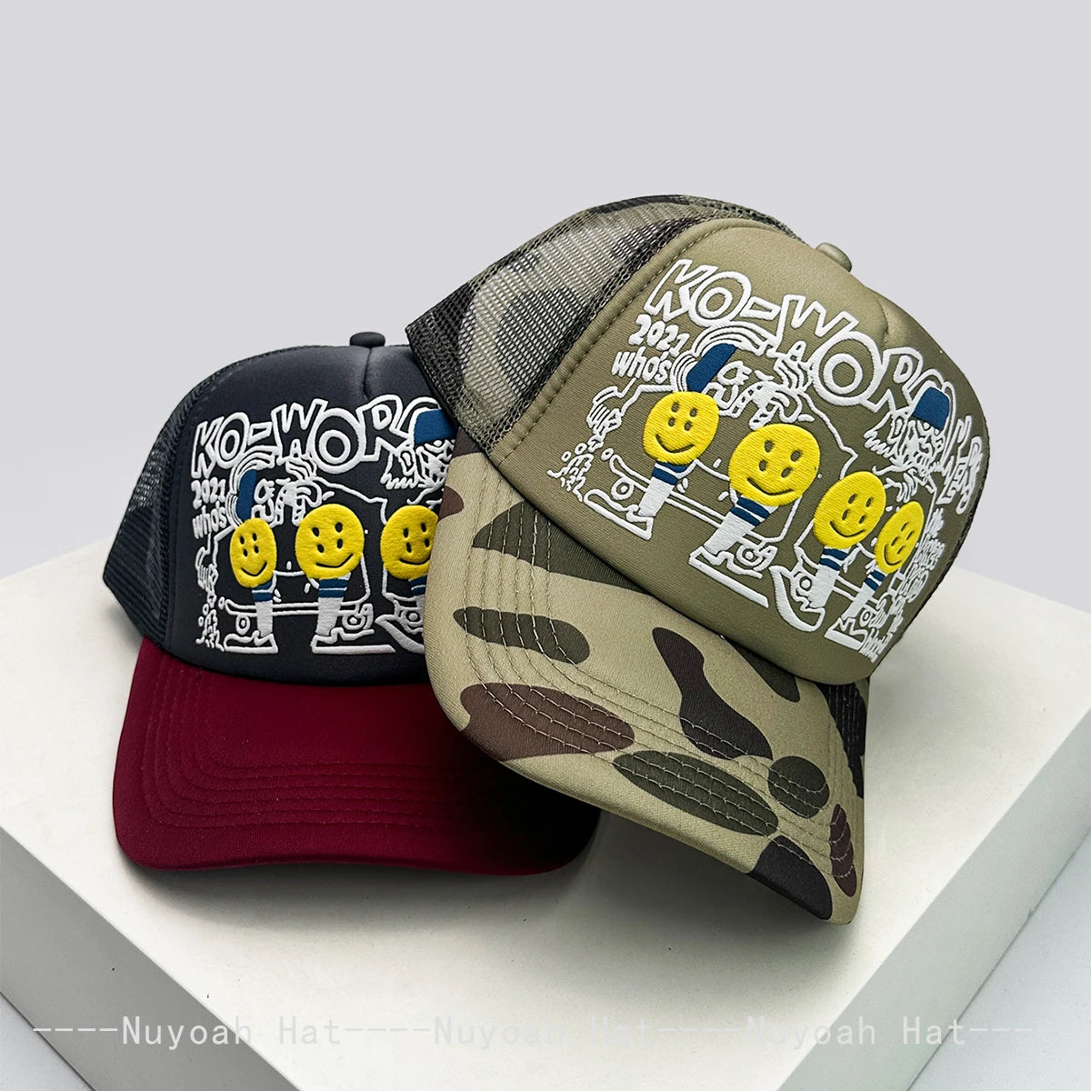 Smiley Face Trucker Cap – 3D Embroidered Hip Hop Baseball Hat