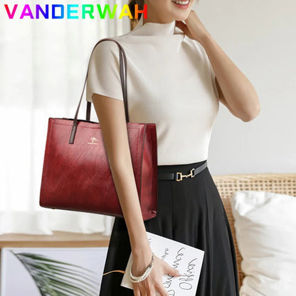 Vintage Leather Tote Bag – Large Capacity Top-Handle