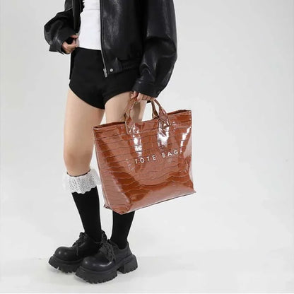 Crocodile Texture Tote Bag Pvc Kraft Paper Large Capacity Luxury Hobo Handbag