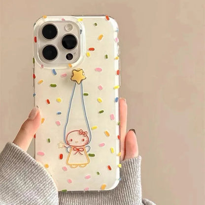 Cute Cat Star Wrist Strap iPhone Case – Colorful Confetti