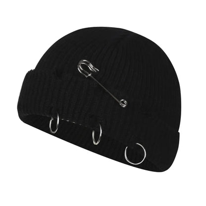 Gothic Punk Knitted Beanie – Y2K Unisex Skull Cap with Pins
