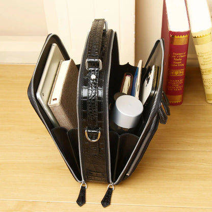 Genuine Leather Crocodile Pattern Men's Messenger Bag