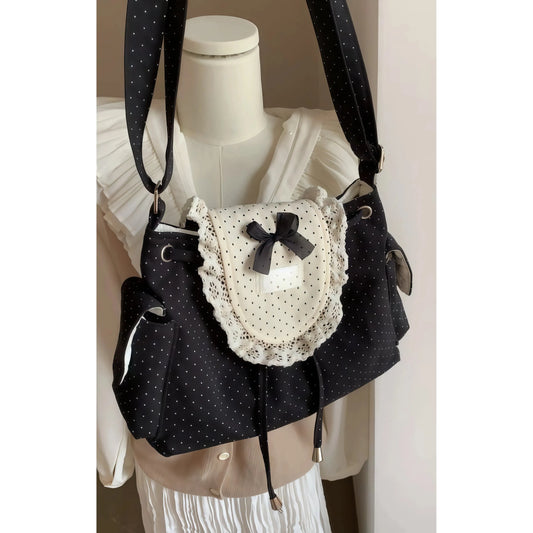 Retro Dot Cute Bow Black Crossbody Bags