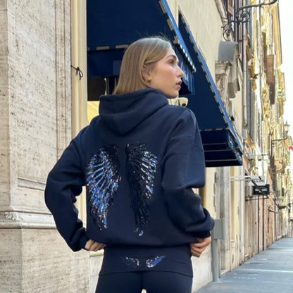 Sequin Angel Wings Hoodie – Women's Oversized Grunge Sweatshirt