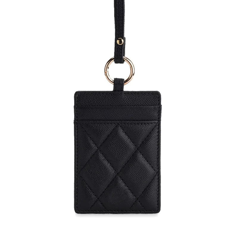 Leather ID Badge Card Holder Lanyard for Women