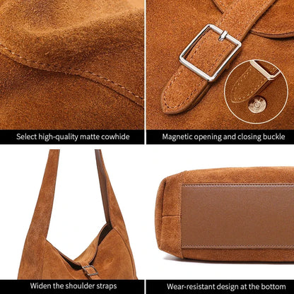Suede Leather Shoulder Bag for Women – Soft Cowhide Crossbody