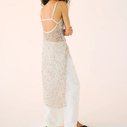 Sequin Mesh Maxi Dress | Women's Sparkly Spaghetti Strap Gown