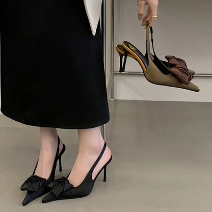 Rose Flower Pointed Toe Slingback Stiletto Pumps for Women
