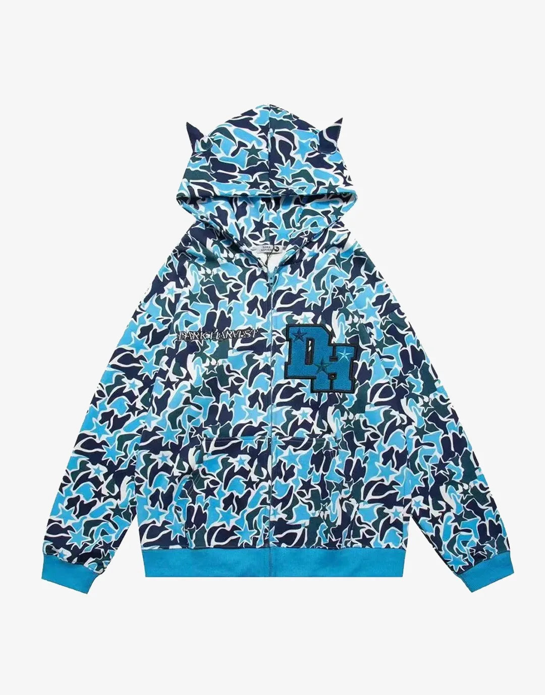 Harajuku Star Camo Full-Zip Hoodie Jacket – Unisex Streetwear