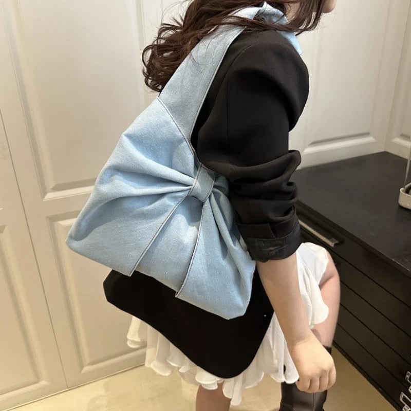 Sweet Bowknot Design Women's Denim Shoulder Bags