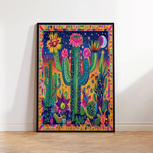 Mexican Cactus Flower Wall Art Canvas Poster – Colorful Boho Home Decor Print