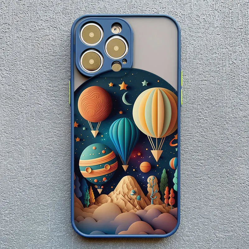 Fantasy Landscape iPhone Case – Hot Air Balloon & Planet Design