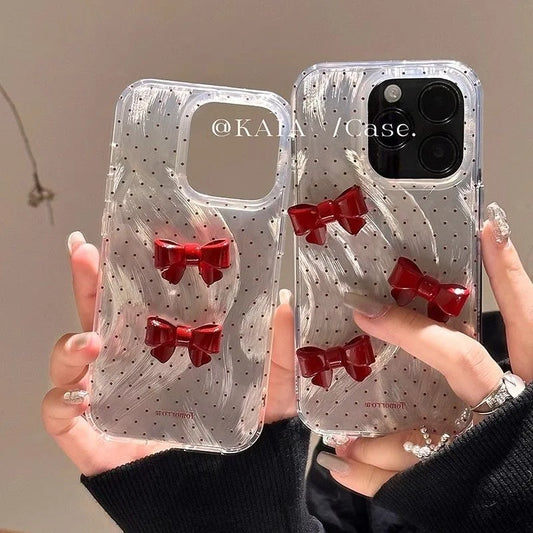 3D Bow Knot iPhone Case – Polka Dot Glitter Hard Cover