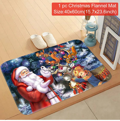 Santa Claus Christmas Doormat – Flannel Welcome Mat for Home