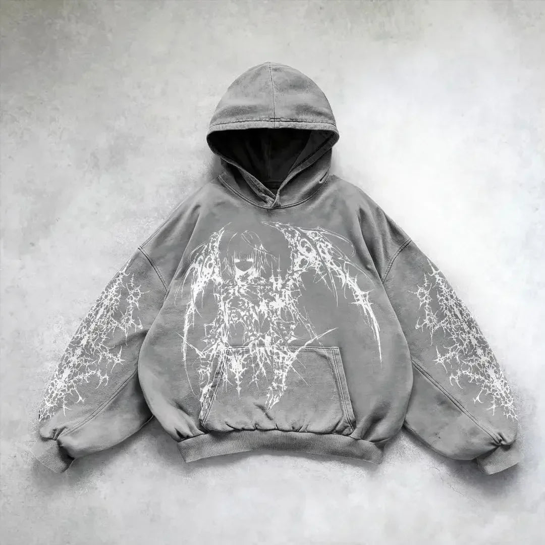 Angel Graphic Oversized Hoodie – Y2K Goth Streetwear Women