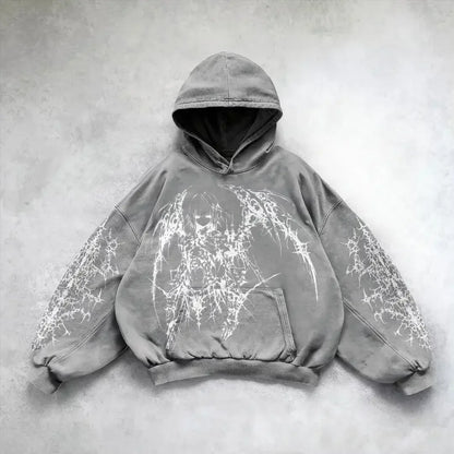 Angel Graphic Oversized Hoodie – Y2K Goth Streetwear Women