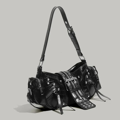 Women's Y2k Punk Vintage Shoulder Purse PU Leather Gothic Rivet Handbag