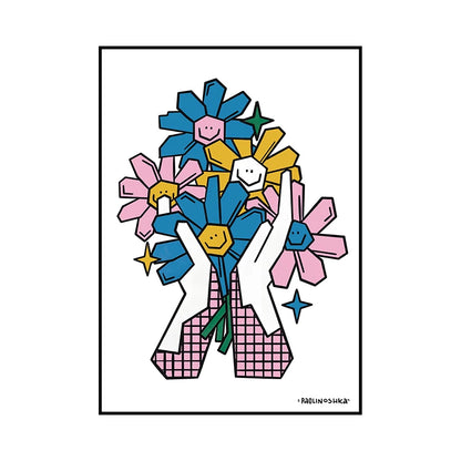 Retro Floral Bouquet Canvas Wall Art – Mid-Century Poster Print