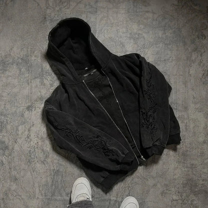 Vine Embroidered Gothic Zip-Up Hoodie – Unisex Streetwear