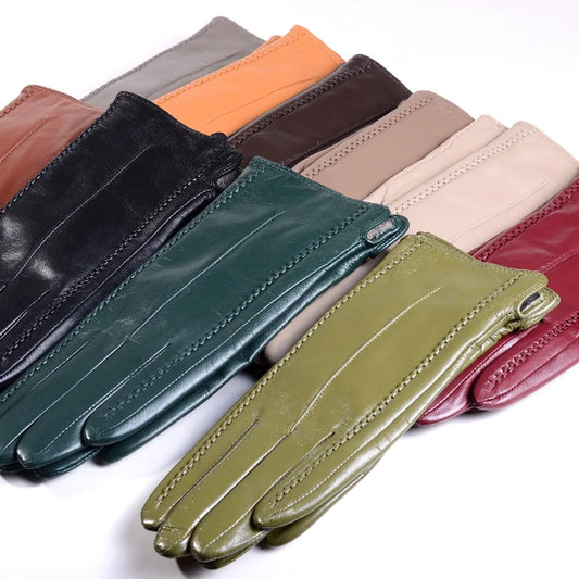 Women's Leather Wool-Lined Winter Gloves with Touchscreen