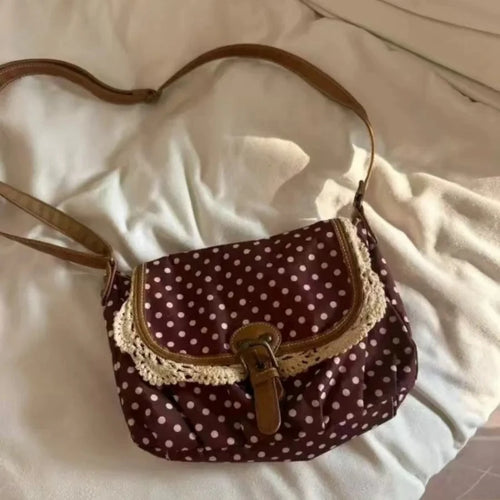New Korean Polka Dot Niche Design Vintage Women's Single Shoulder Crossbody Bag