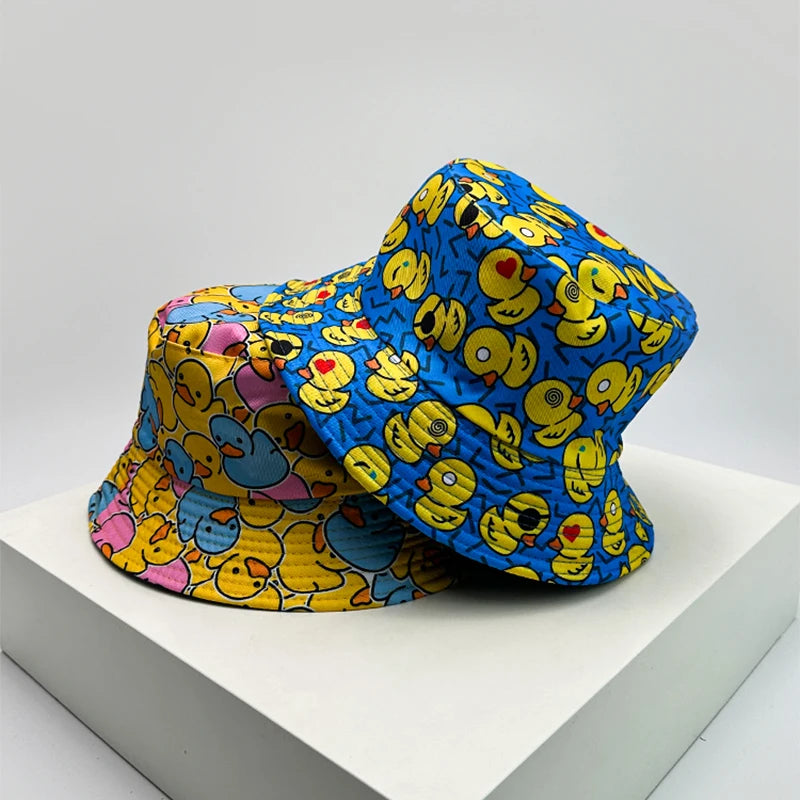 Duck Print Bucket Hat – Reversible Unisex Fisherman Cap
