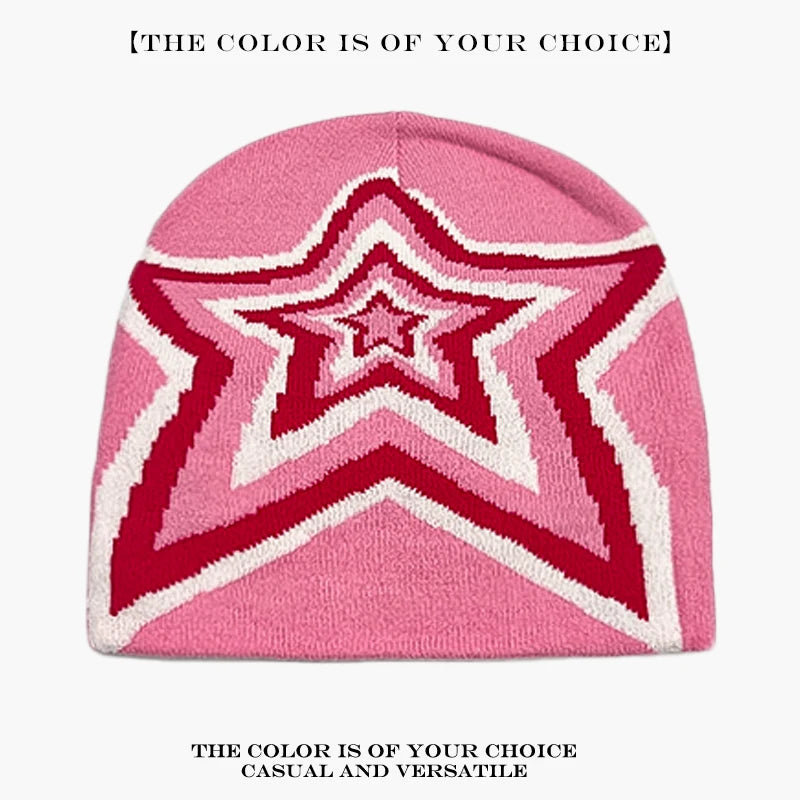 Star Knit Beanie Hat – Color Block Y2K Unisex