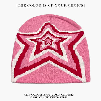 Star Knit Beanie Hat – Color Block Y2K Unisex