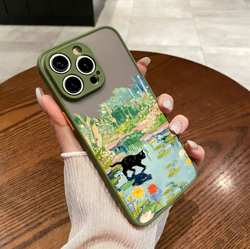Anime Black Cat Floral iPhone Case – iPhone 11 to 17 Pro Max