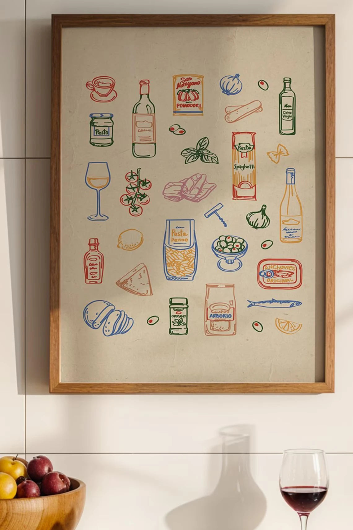 Mediterranean Kitchen Ingredient Sketch Wall Art Poster