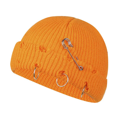 Gothic Punk Knitted Beanie – Y2K Unisex Skull Cap with Pins