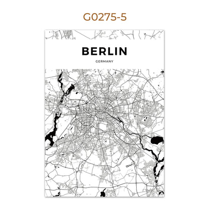 World City Map Wall Art Print – Black & White City Poster