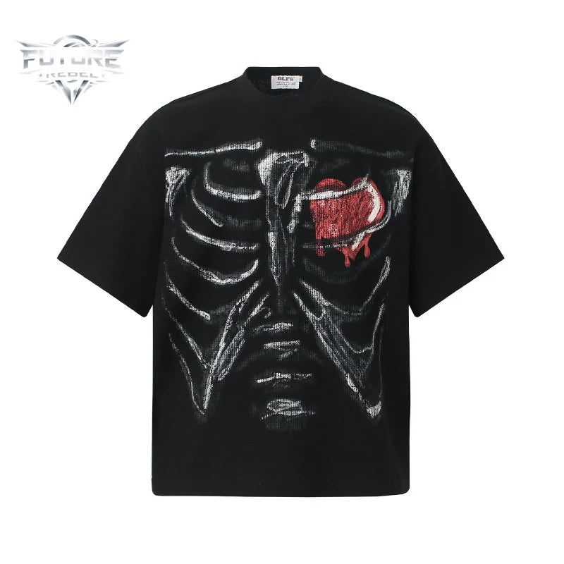 Skeleton Graffiti Print Oversized T-Shirt | Unisex Streetwear