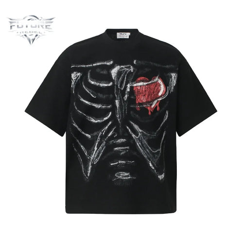 Skeleton Graffiti Print Oversized T-Shirt | Unisex Streetwear