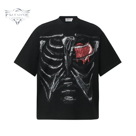 Skeleton Graffiti Print Oversized T-Shirt | Unisex Streetwear