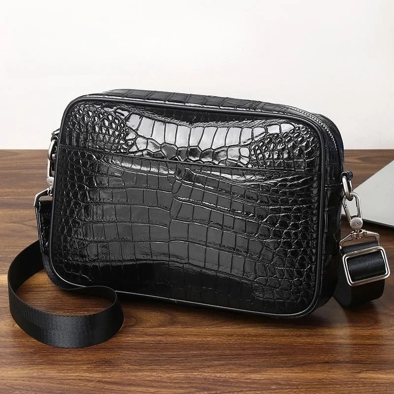 Alligator Pattern Genuine Leather Men's Crossbody Shoulder Bag