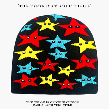 Star Print Beanie Hat – Unisex Hip Hop Knit Cap for Fall & Winter