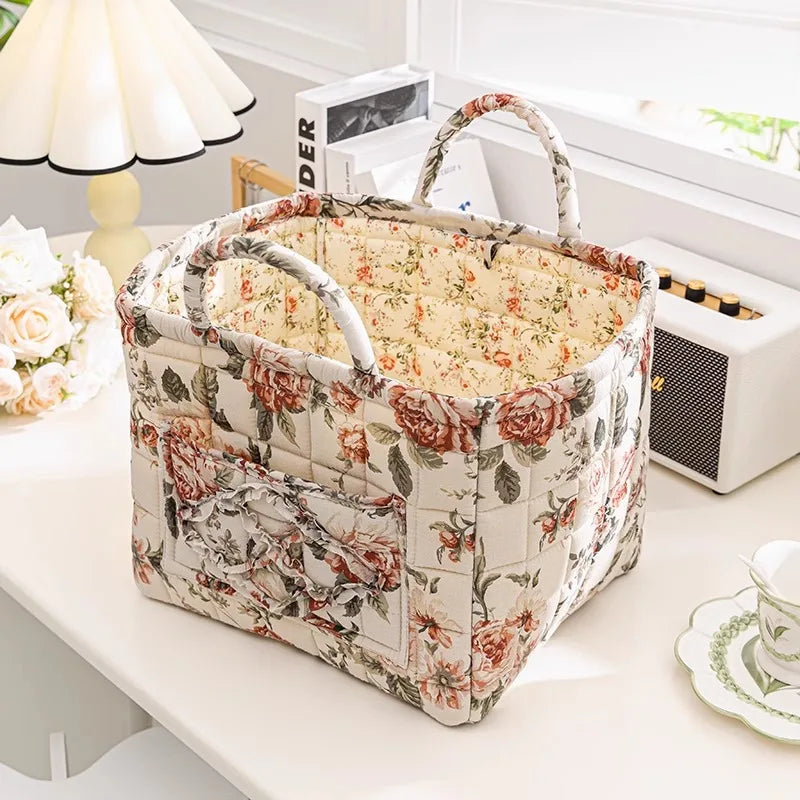 Floral Quilted Tote Bag for Women – Retro Patchwork Handbag