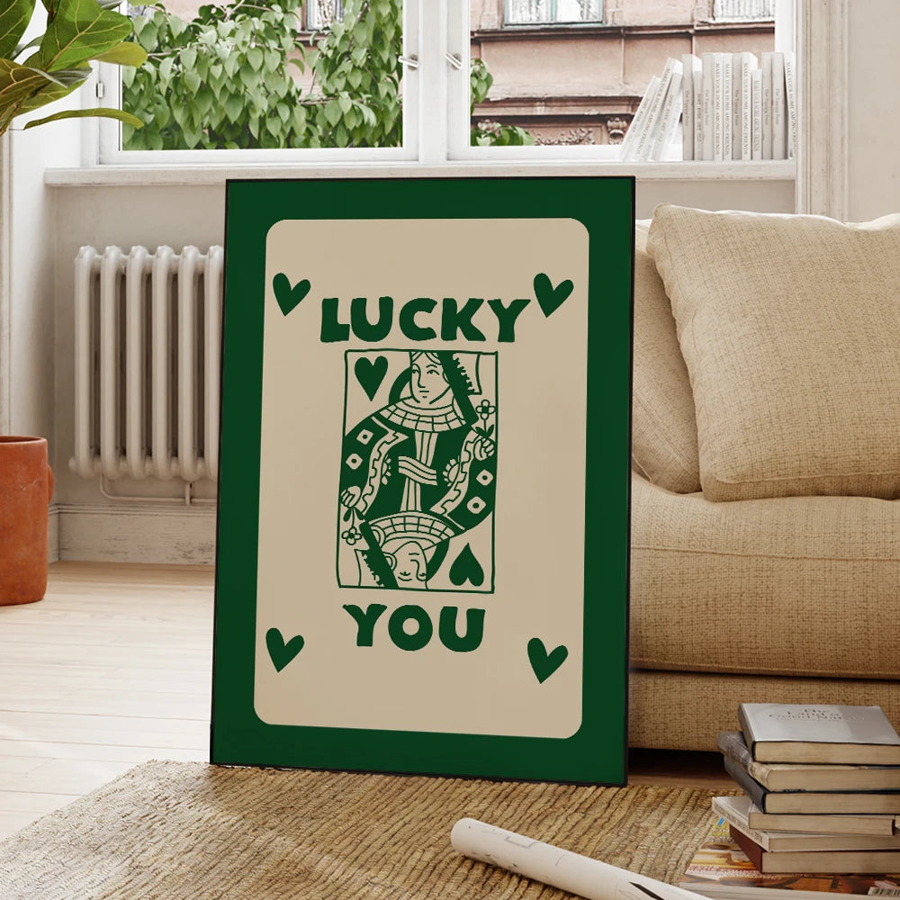 Lucky You Playing Card Wall Art Poster – Retro Green Ace Print