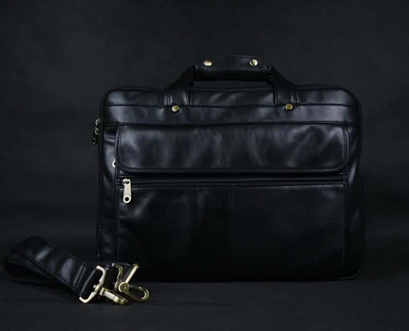 Full Grain Leather Men's Briefcase – 15" Laptop Portfolio Bag
