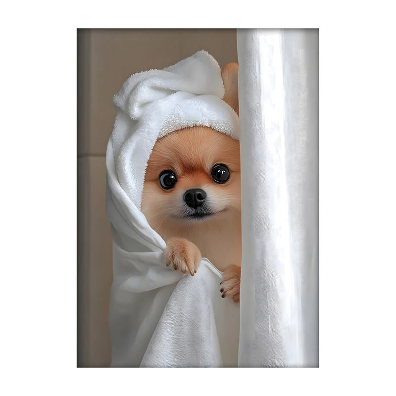 Funny Dog Bathroom Poster – Schnauzer in Bathrobe Wall Art Print