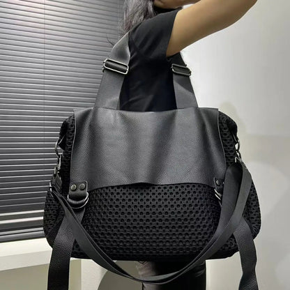 Retro Mesh Spliced Large Capacity Tote Bag